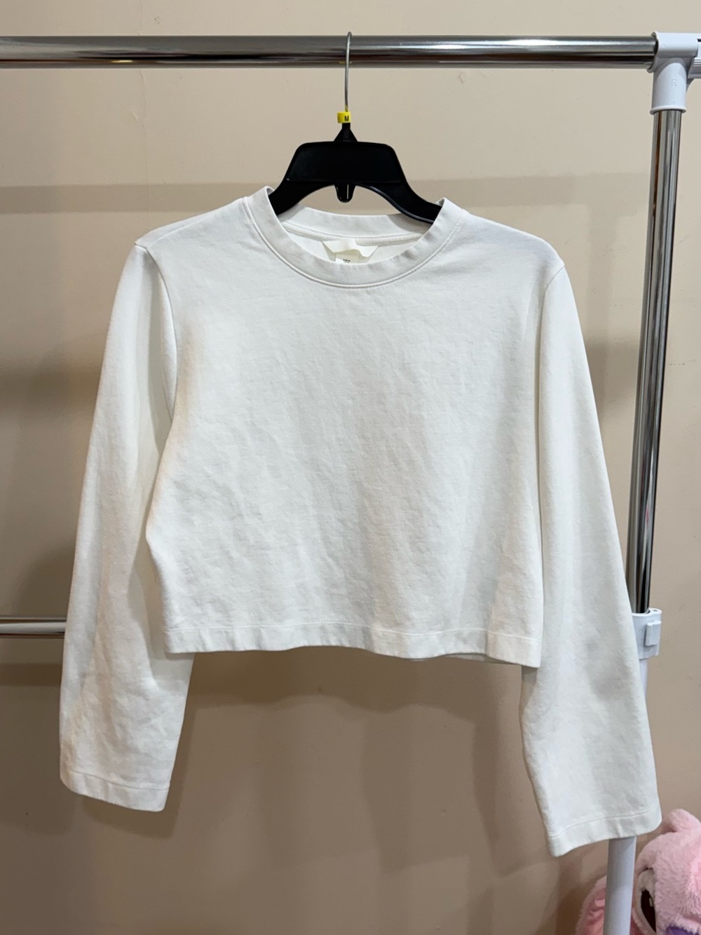H&M White Long Sleeve Crop Top Size M
